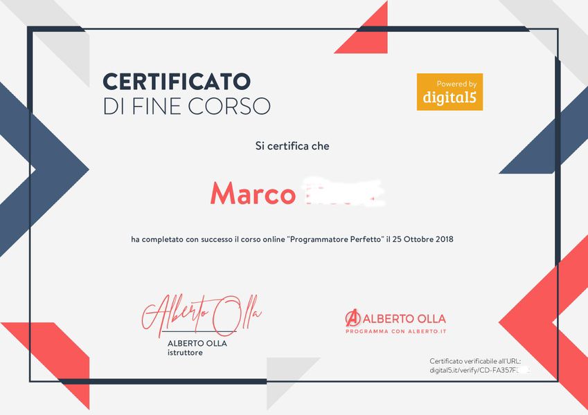 Certificato del Corso di Informatica