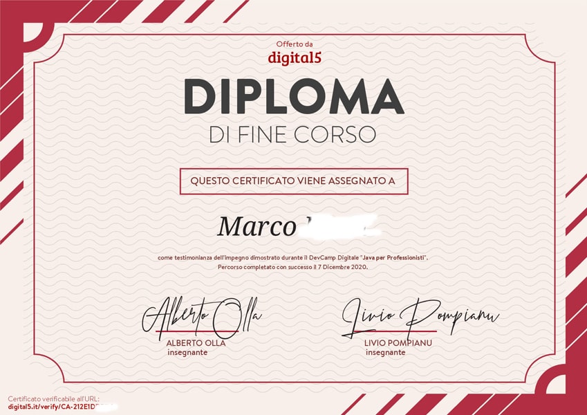 Certificato / Attestato/ Diploma di fine corso